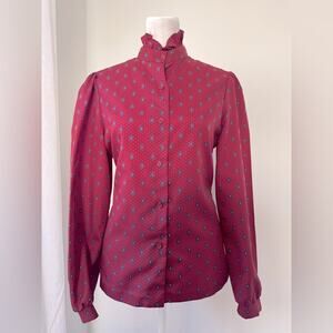 Vintage ‘70s Ship ‘n Shore Burgundy Long Sleeve Collared Button Down Blouse